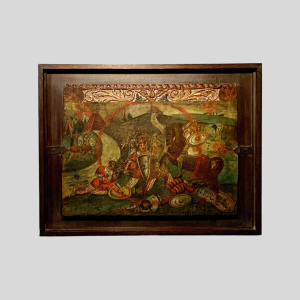 3 peintures 18ème sur panneaux de bois représentant la guerre austro-turque